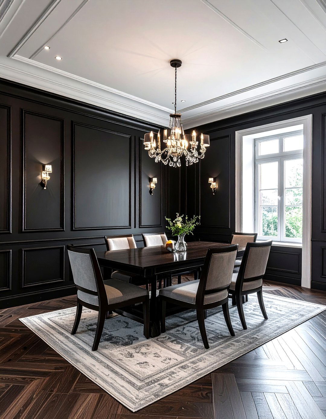 Black paneled dining room - 30 dark black dining room ideas