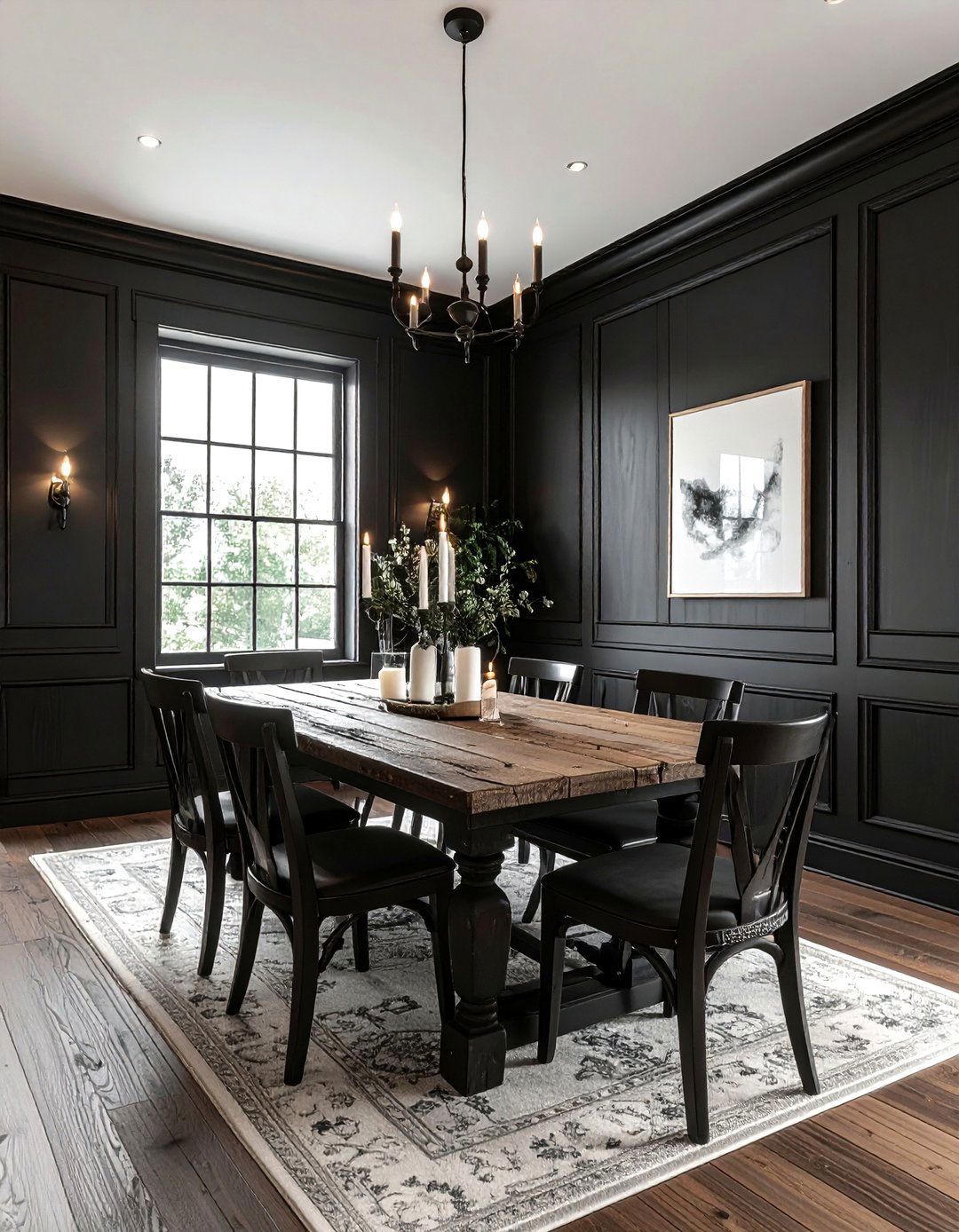 Black paneled walls dining room - 30 black dining room decor ideas