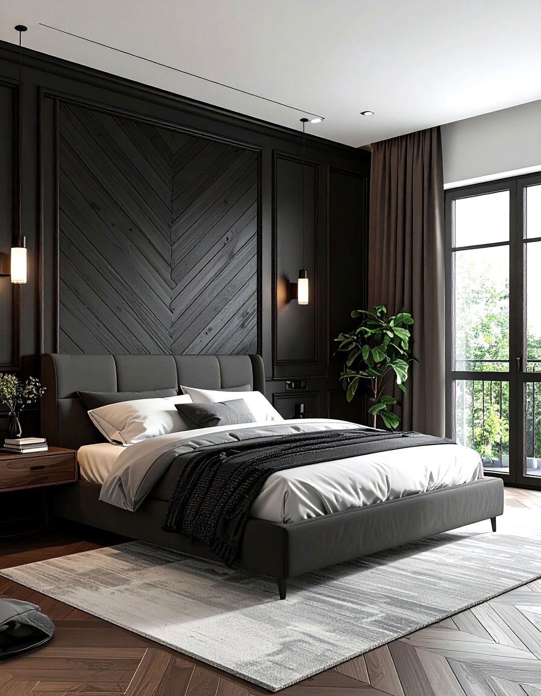Black paneling wall - 30 black bedroom ideas