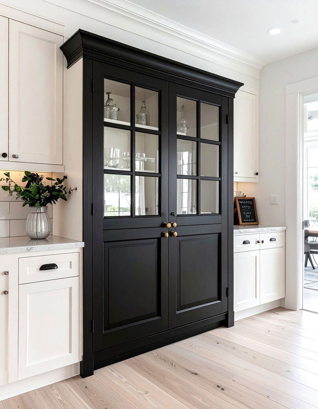 Black pantry door - 30 black kitchen decor ideas