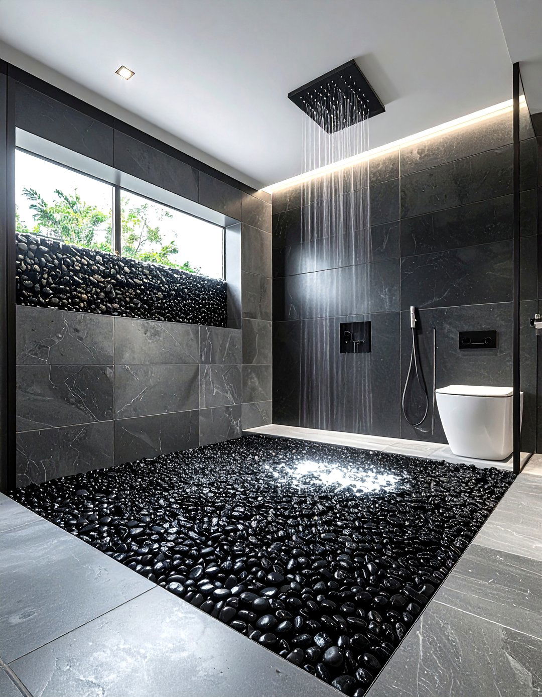 Black pebble shower floor - 30 stone mosaic bathroom ideas