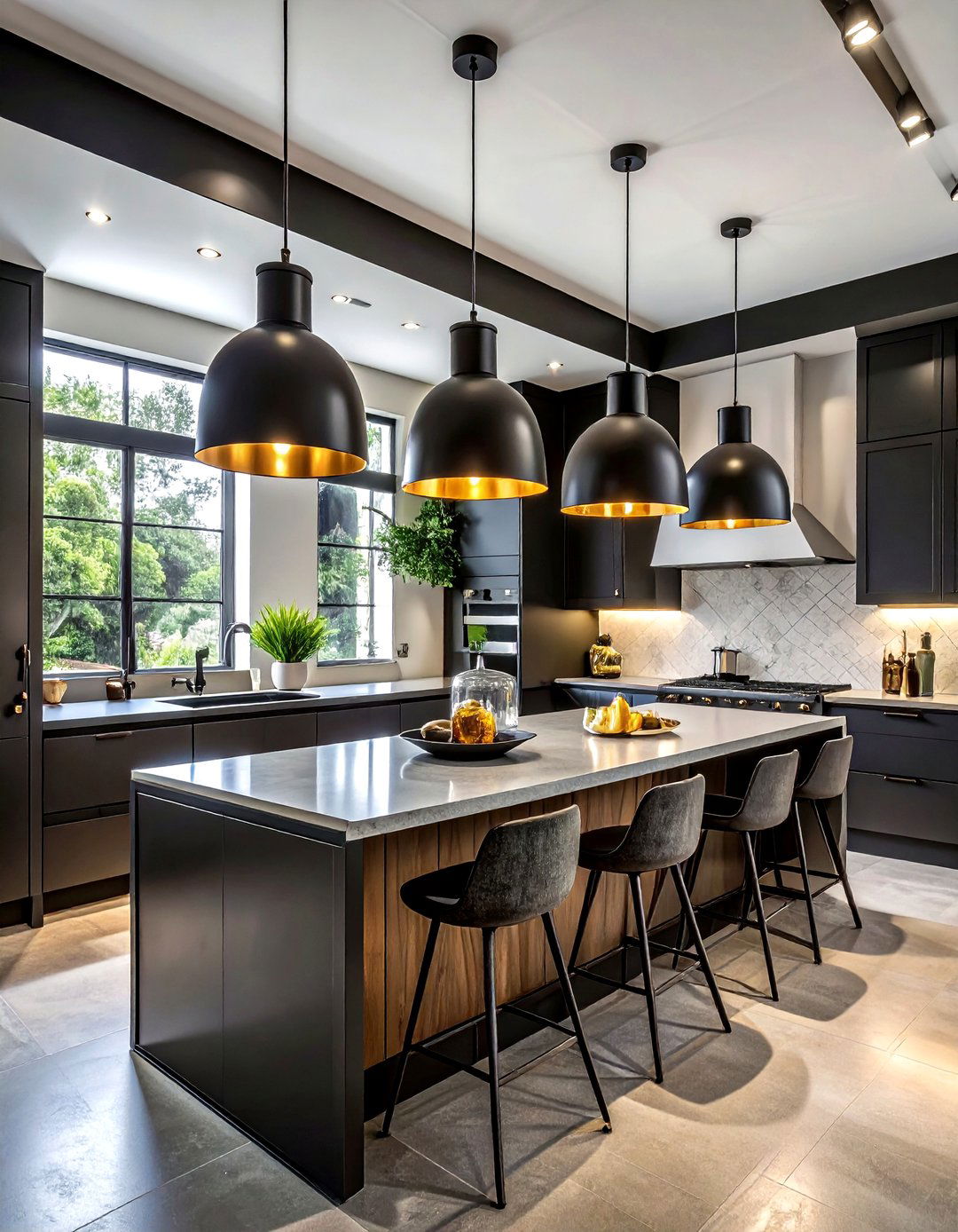 Black pendant lights - 30 black kitchen decor ideas