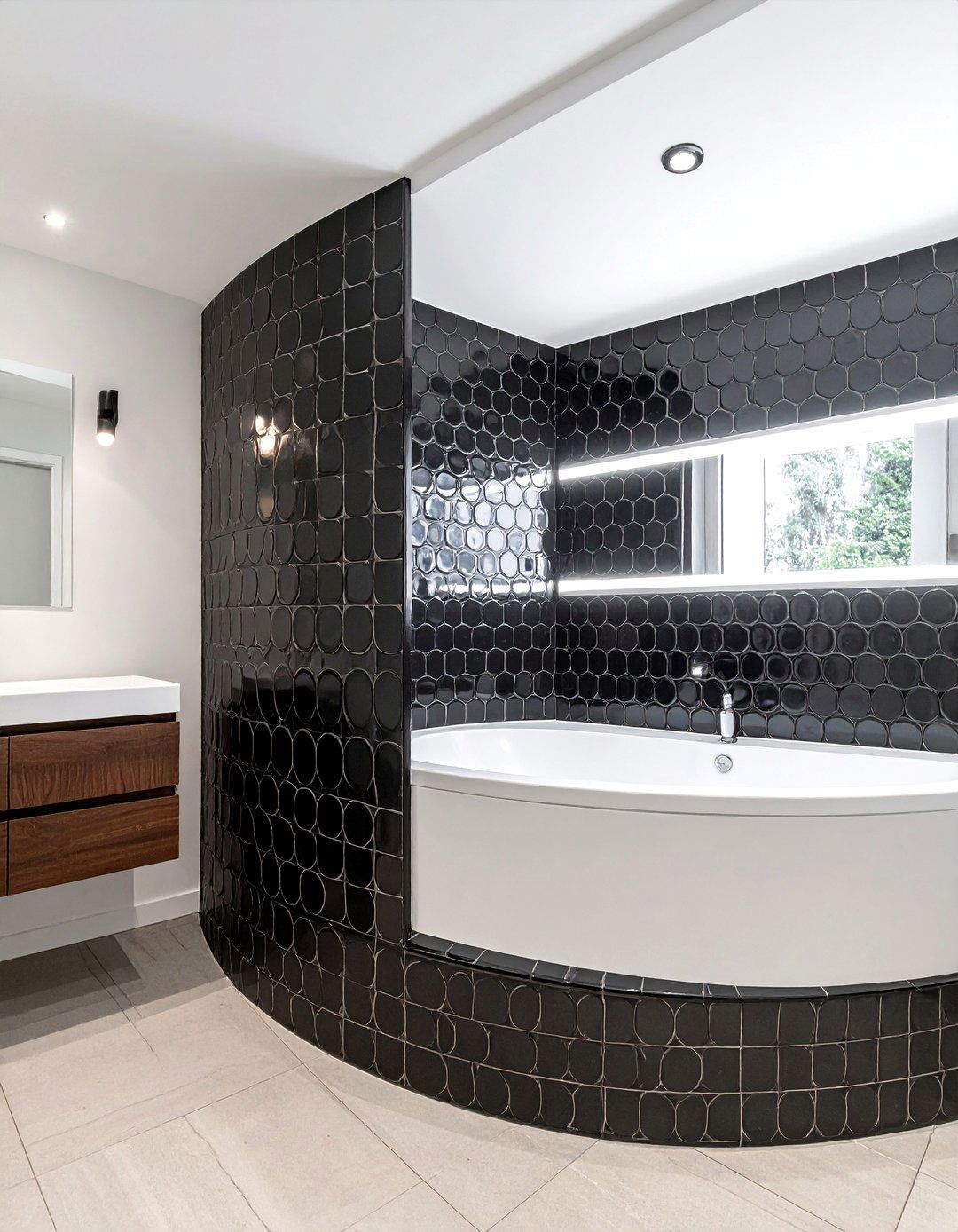 Black penny tile bathroom - 30 black bathroom decor ideas