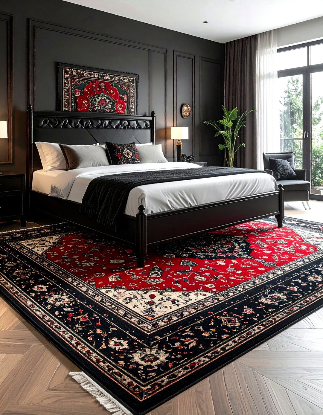 Black persian rug bedroom - 30 traditional black bedroom ideas