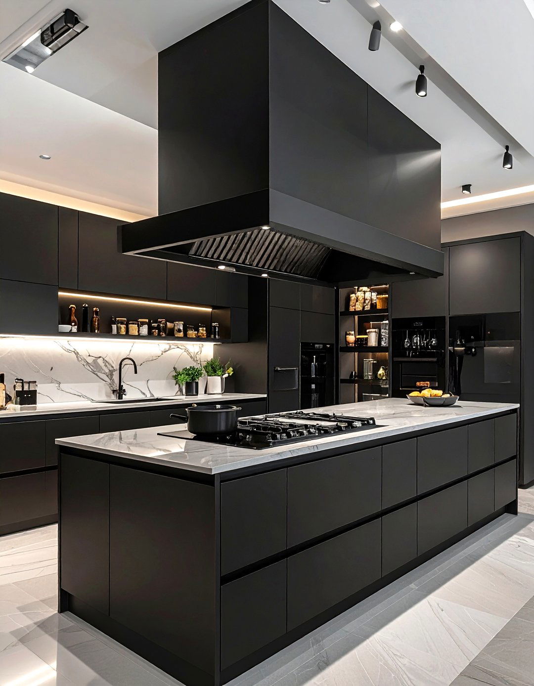 Black range hood - 30 black kitchen decor ideas