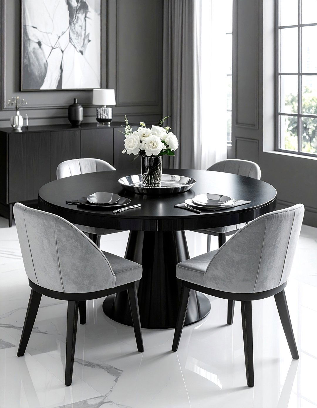 Black round dining table decor - 30 round dining room ideas