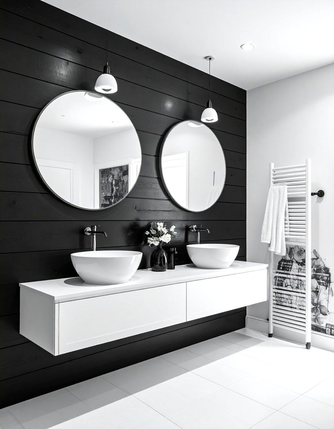 Black shiplap bathroom wall - 30 black bathroom decor ideas