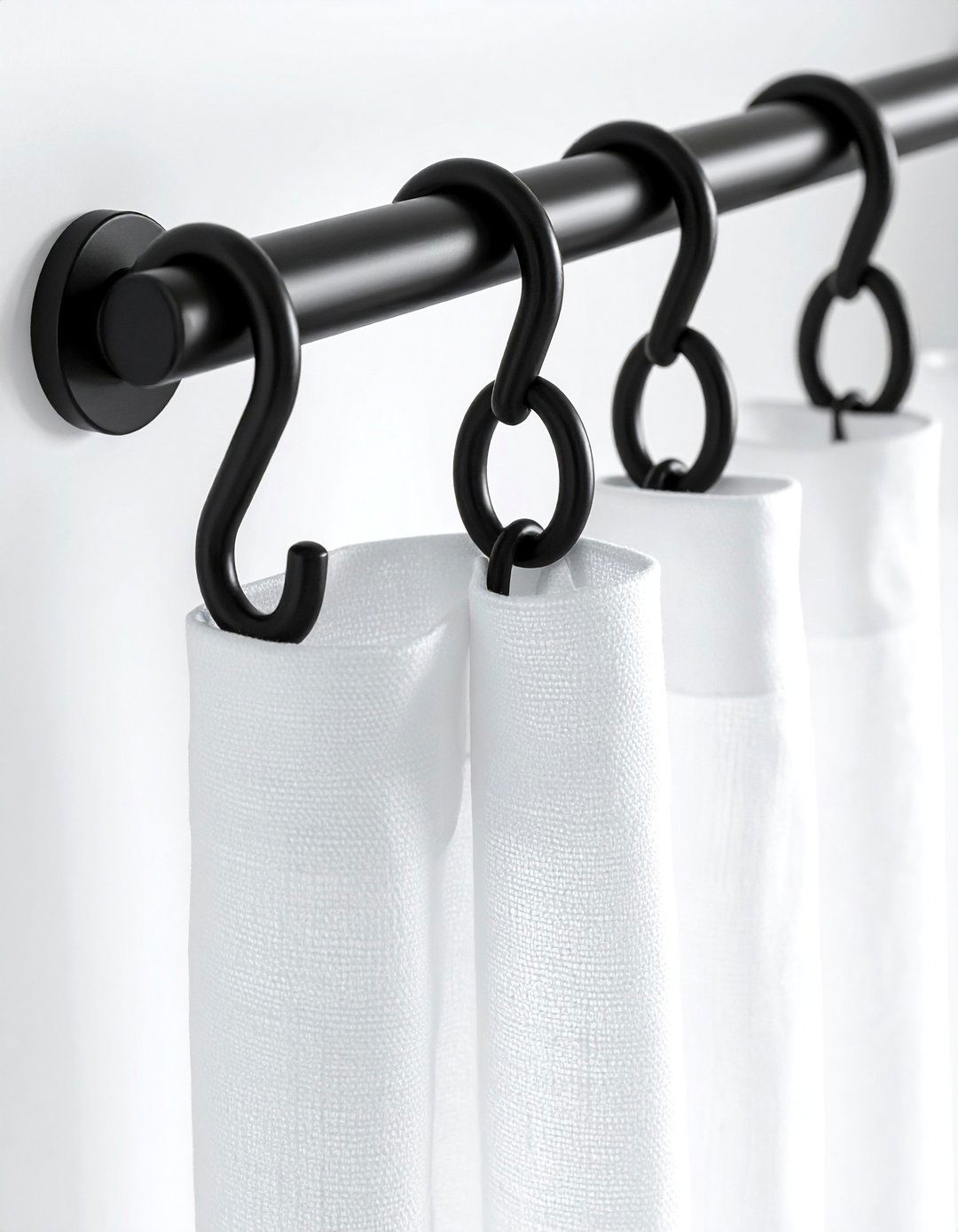 Black shower curtain hooks - 30 black bathroom accessories ideas