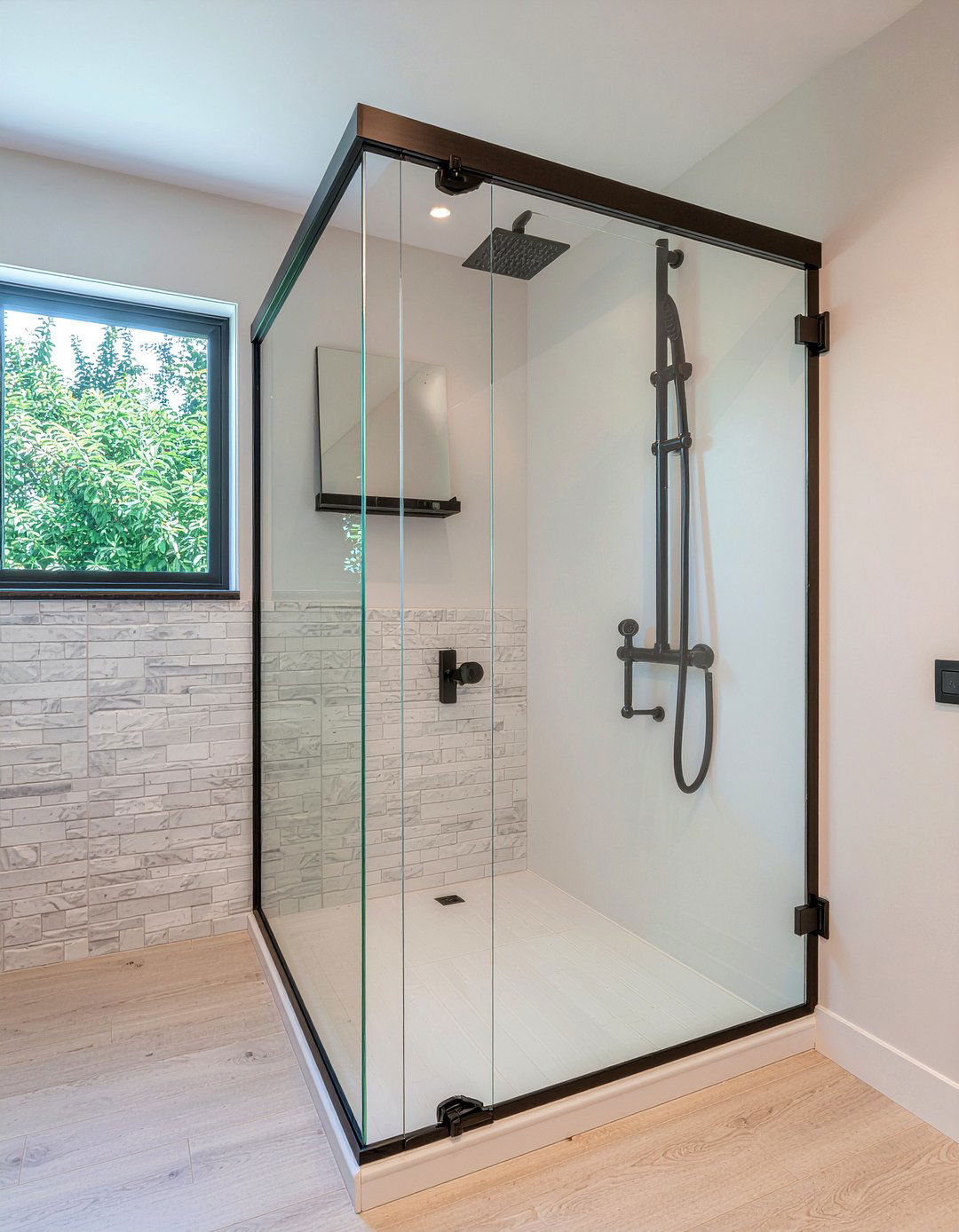 Black shower door hinge - 30 bathroom fixture accent ideas