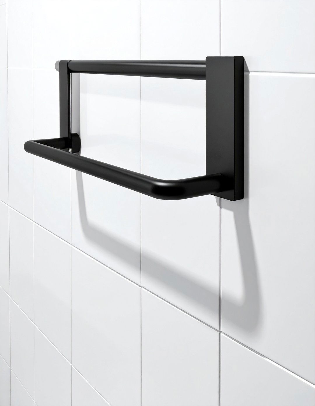 Black shower grab bar - 30 black bathroom accessories ideas