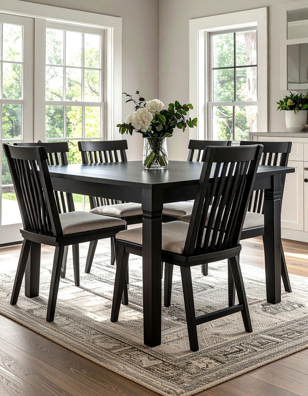 Black slat back dining chairs - 30 black dining room furniture ideas