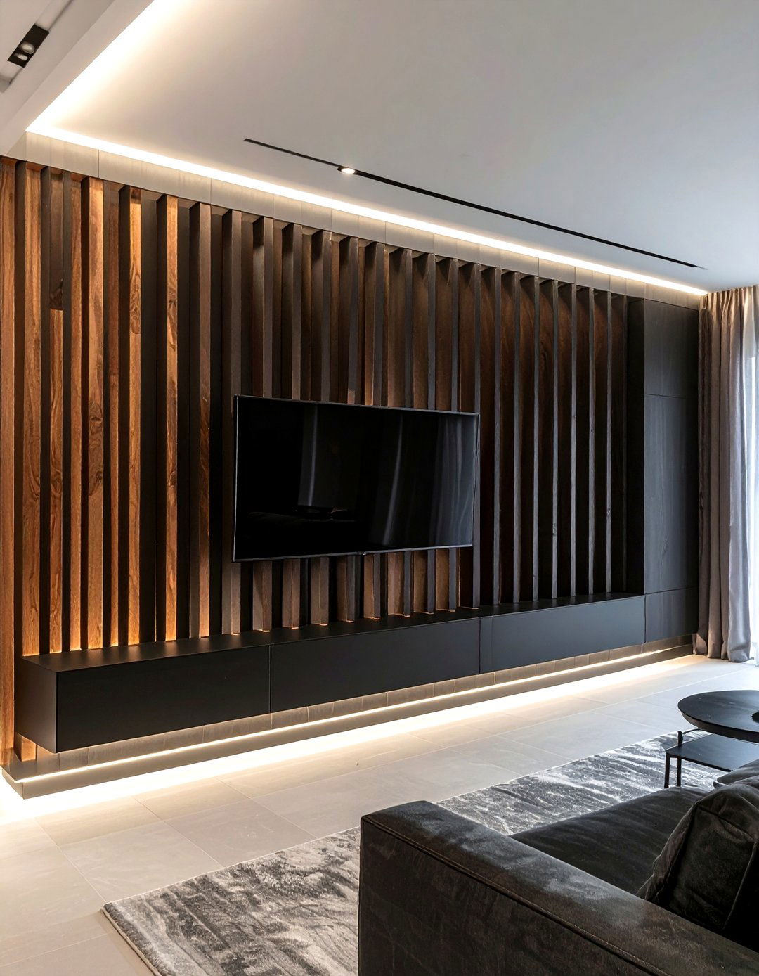 Black slat wall - 30 black decor ideas