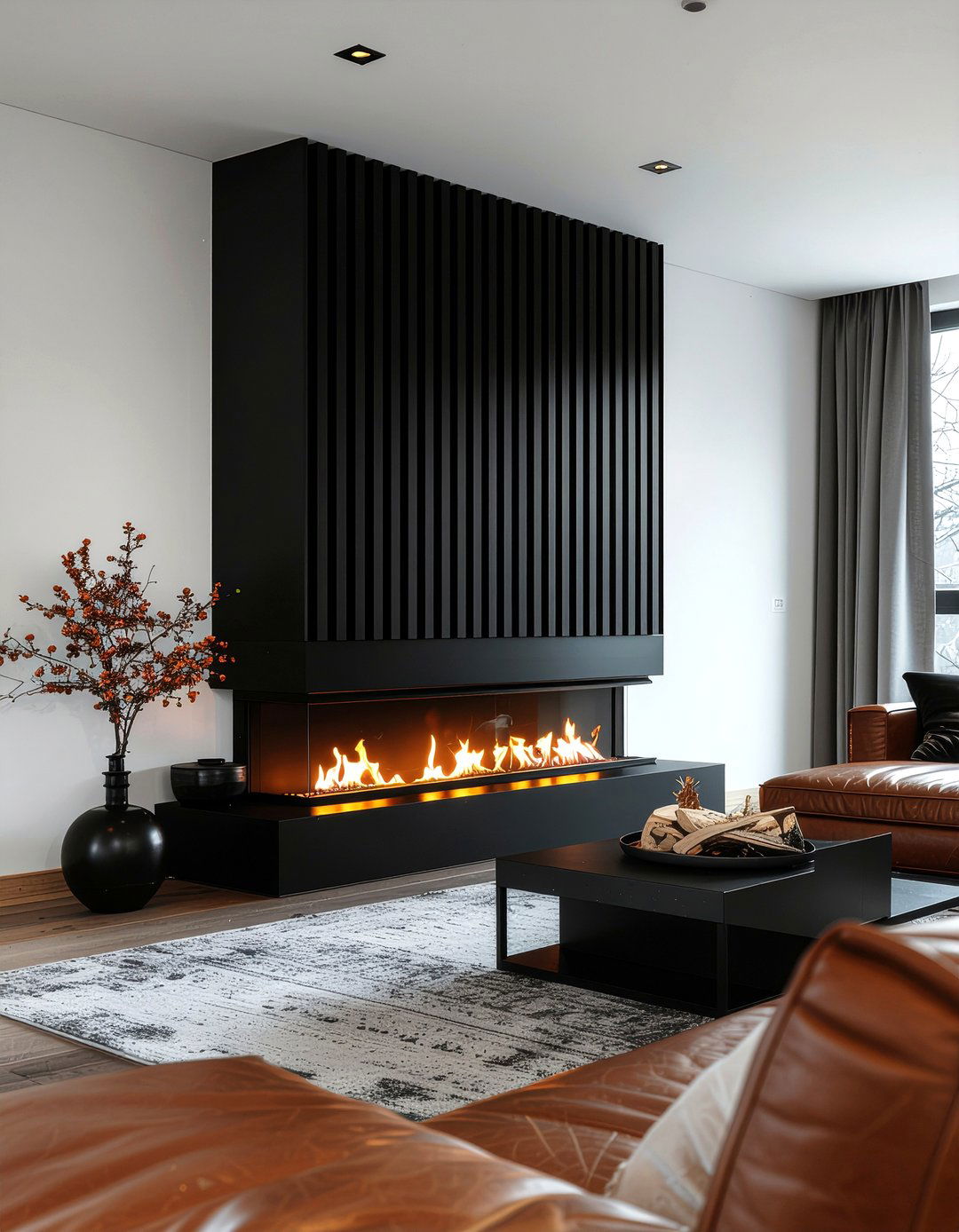 Black slat wall electric fireplace - 30 electric fireplace ideas