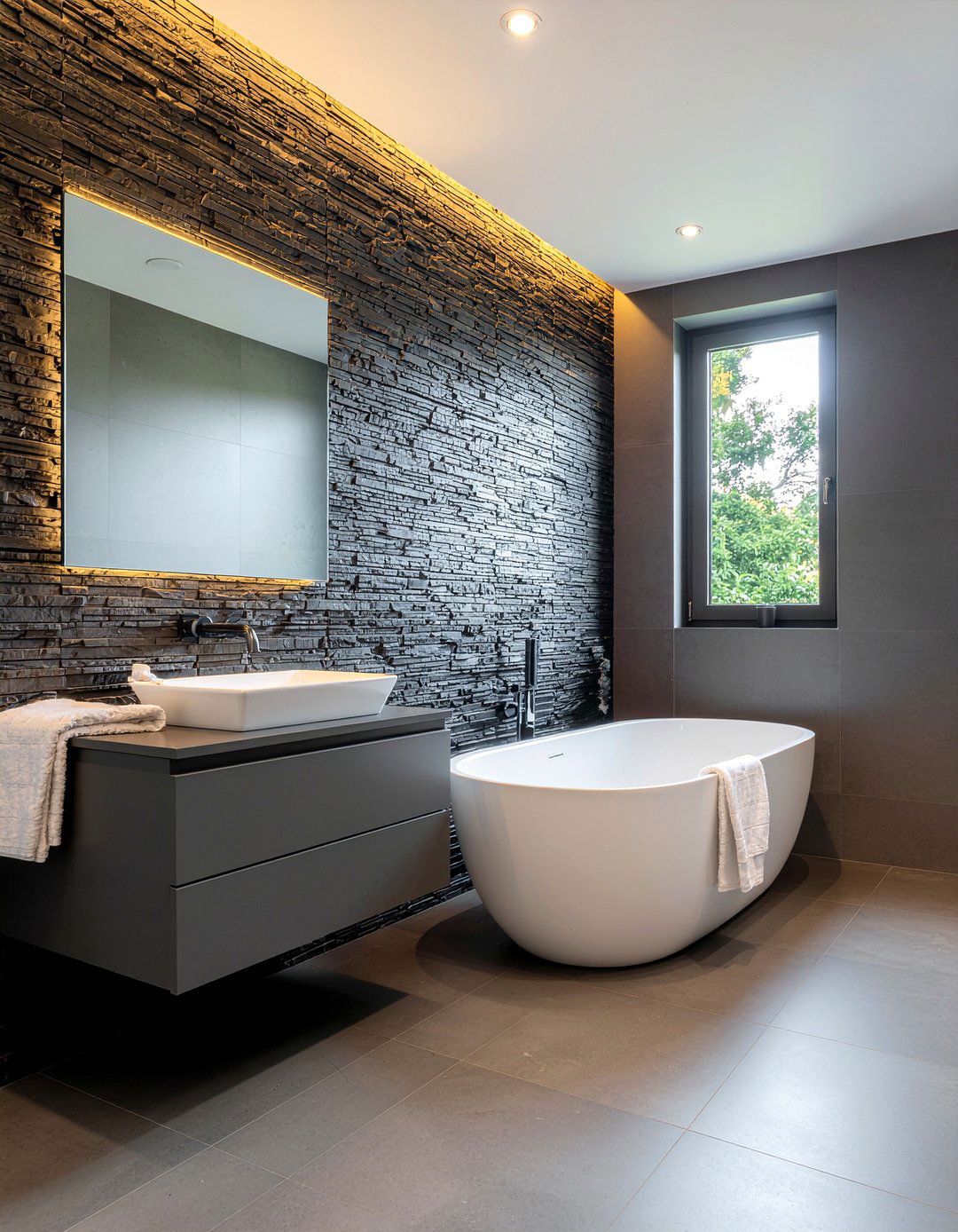 Black slate bathroom walls - 30 floor to ceiling tile bathroom ideas
