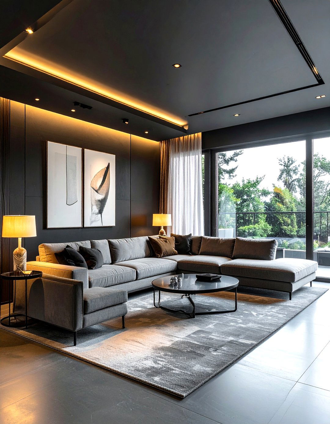 Black smooth ceiling - 30 living room smooth ceiling ideas