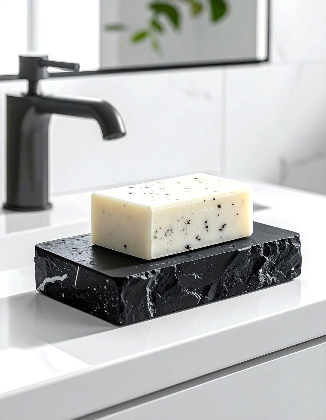 Black soap dish - 30 black bathroom accessories ideas