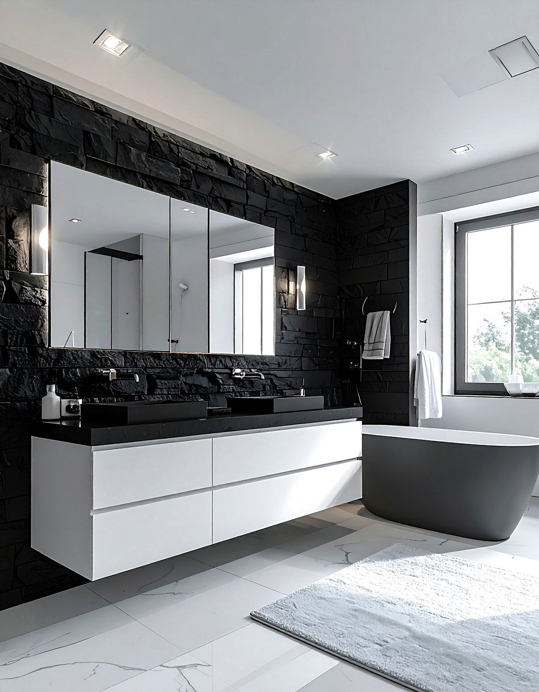 Black stacked stone bathroom accent - 30 stacked stone bathroom ideas