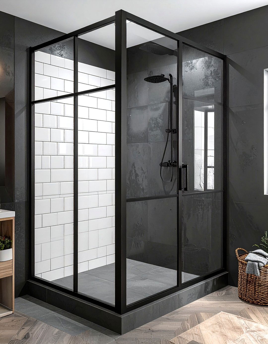 Black steel shower frame - 30 bathroom update ideas