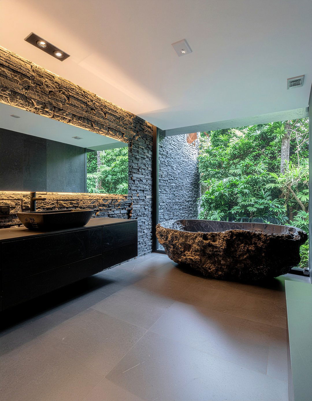 Black stone bathroom - 30 all black bathroom ideas