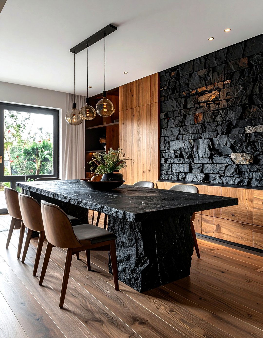 Black stone dining room - 30 dark black dining room ideas