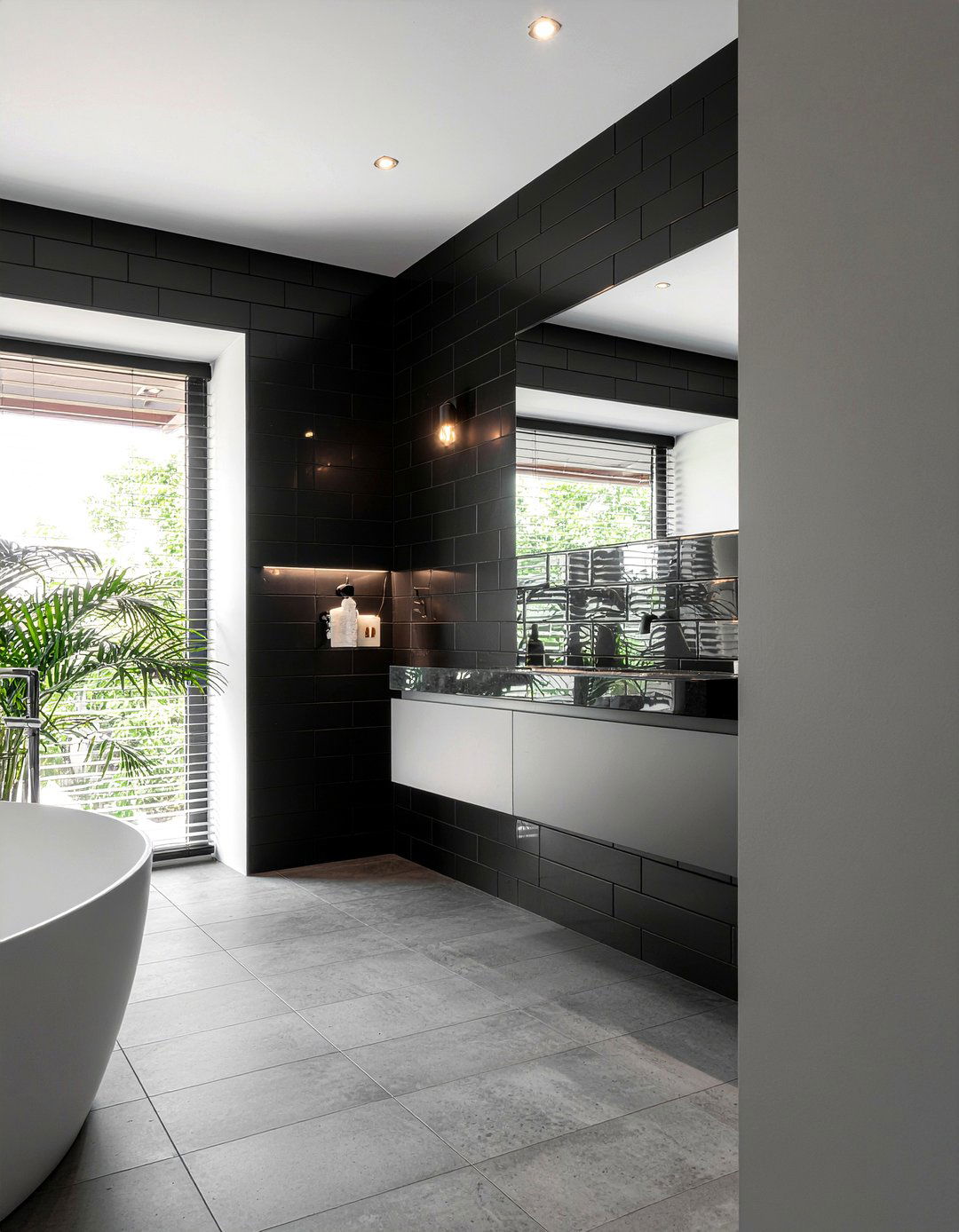 Black subway tile bathroom - 30 all black bathroom ideas