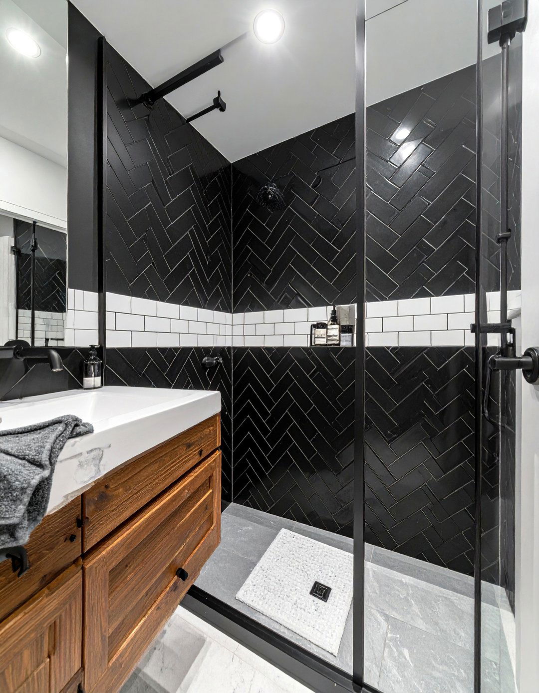 Black subway tile shower - 30 black bathroom decor ideas