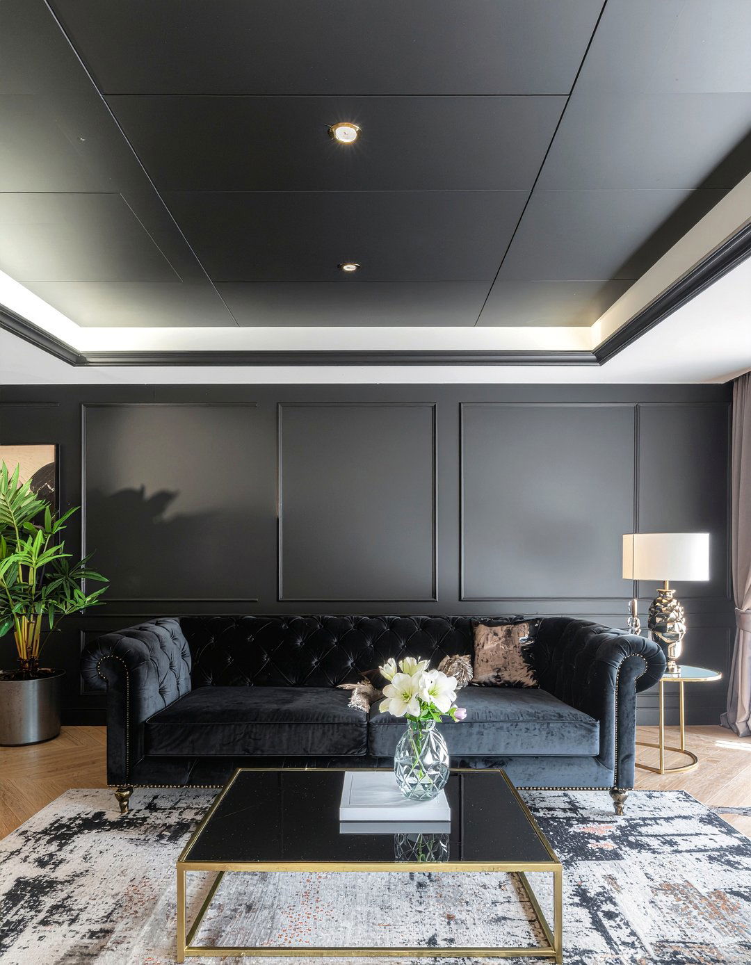 Black suspended ceiling - 30 living room suspended ceiling ideas