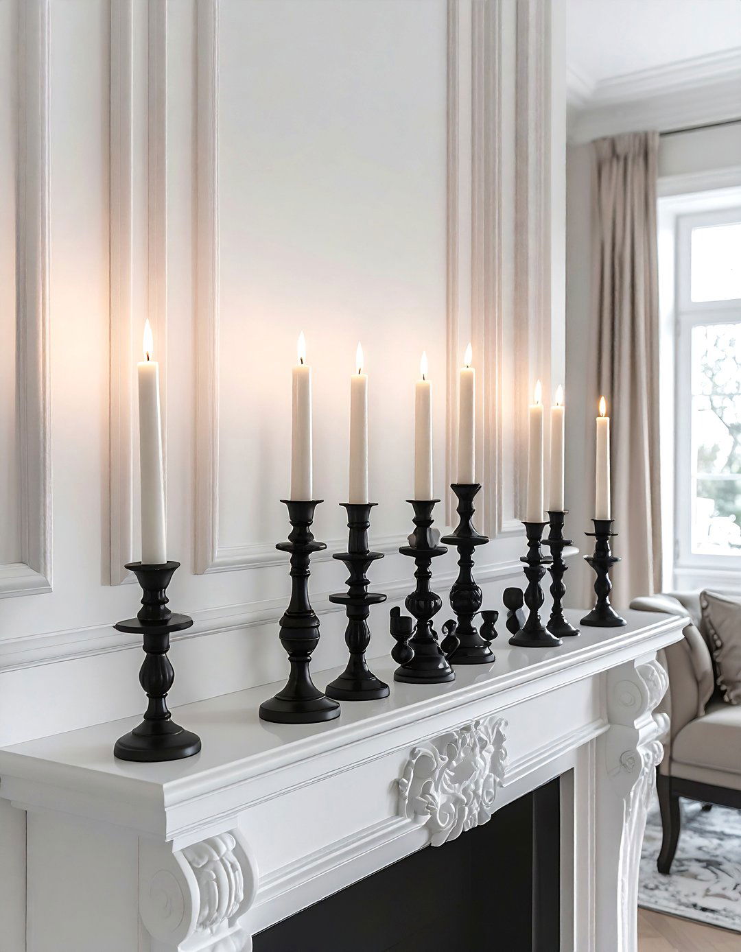 Black taper candle holder - 30 black living room accessories ideas