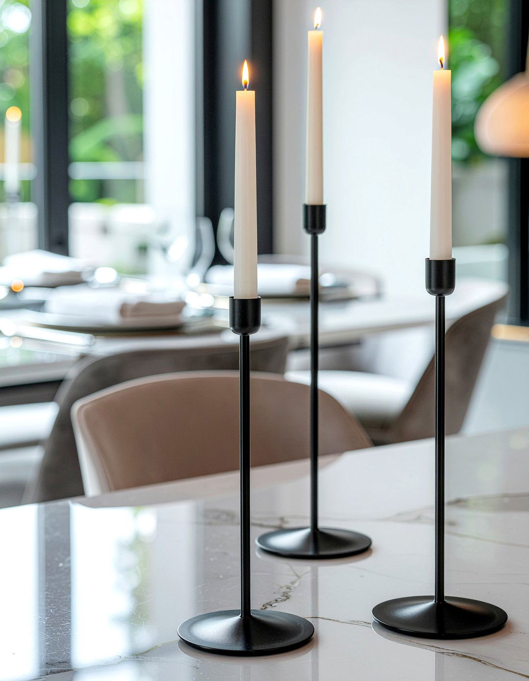 Black taper candle holders - 30 dining table centerpiece ideas