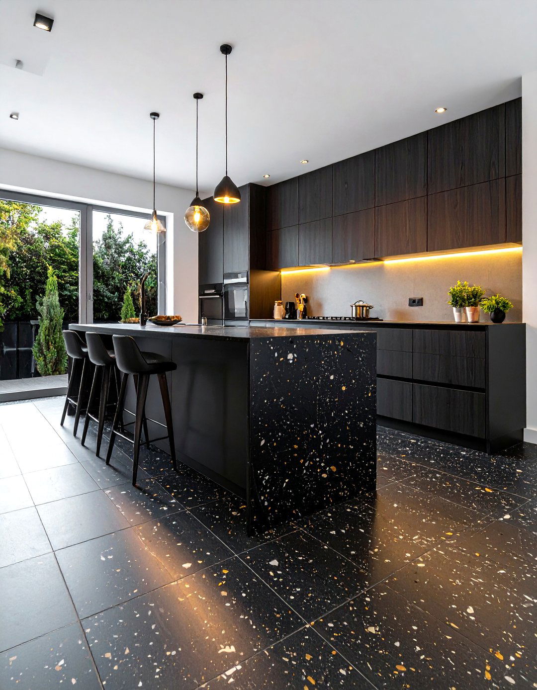 Black terrazzo kitchen floor - 30 terrazzo floor kitchen ideas