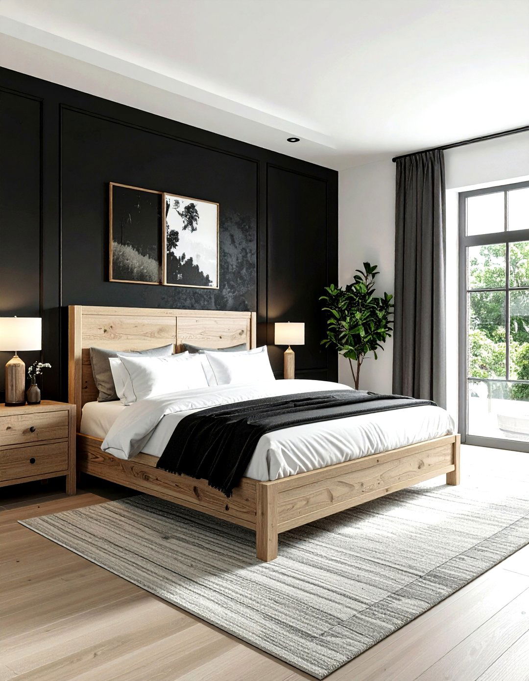 Black textured wallpaper - 30 farmhouse black bedroom ideas