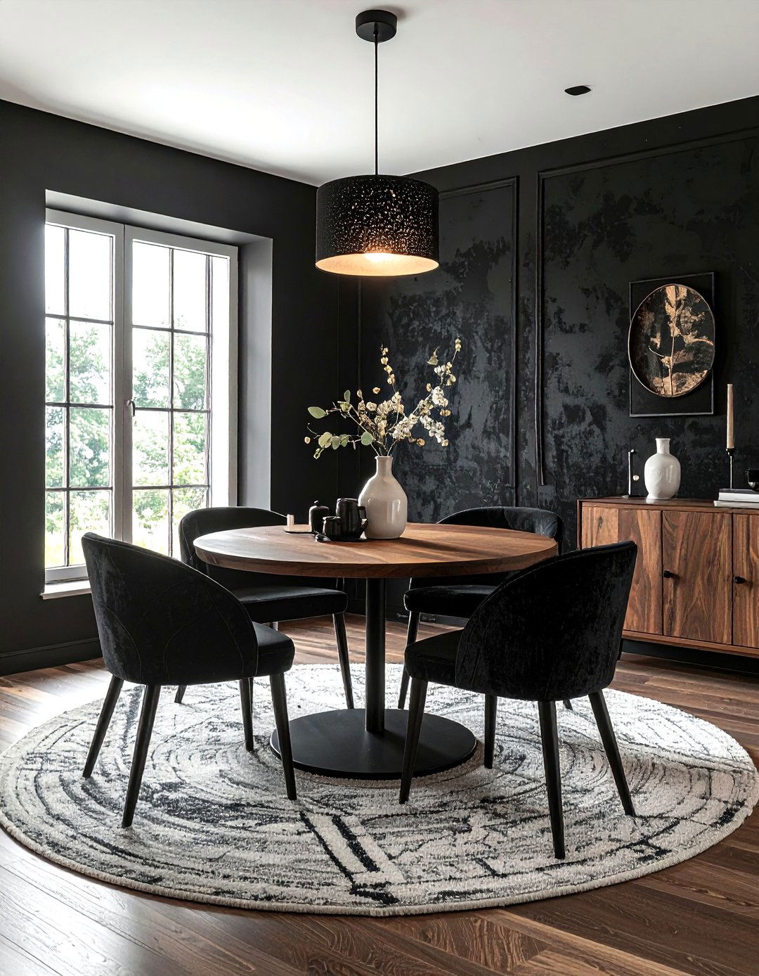 Black textured wallpaper dining room - 30 black dining room decor ideas