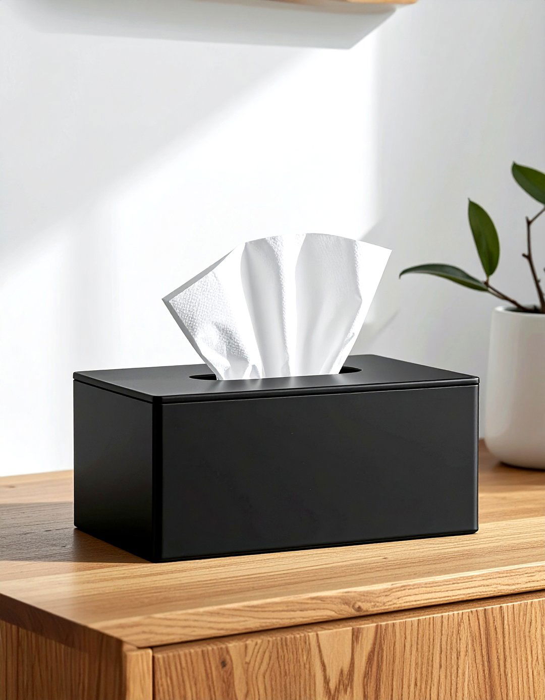 Black tissue box cover - 30 black bathroom accessories ideas