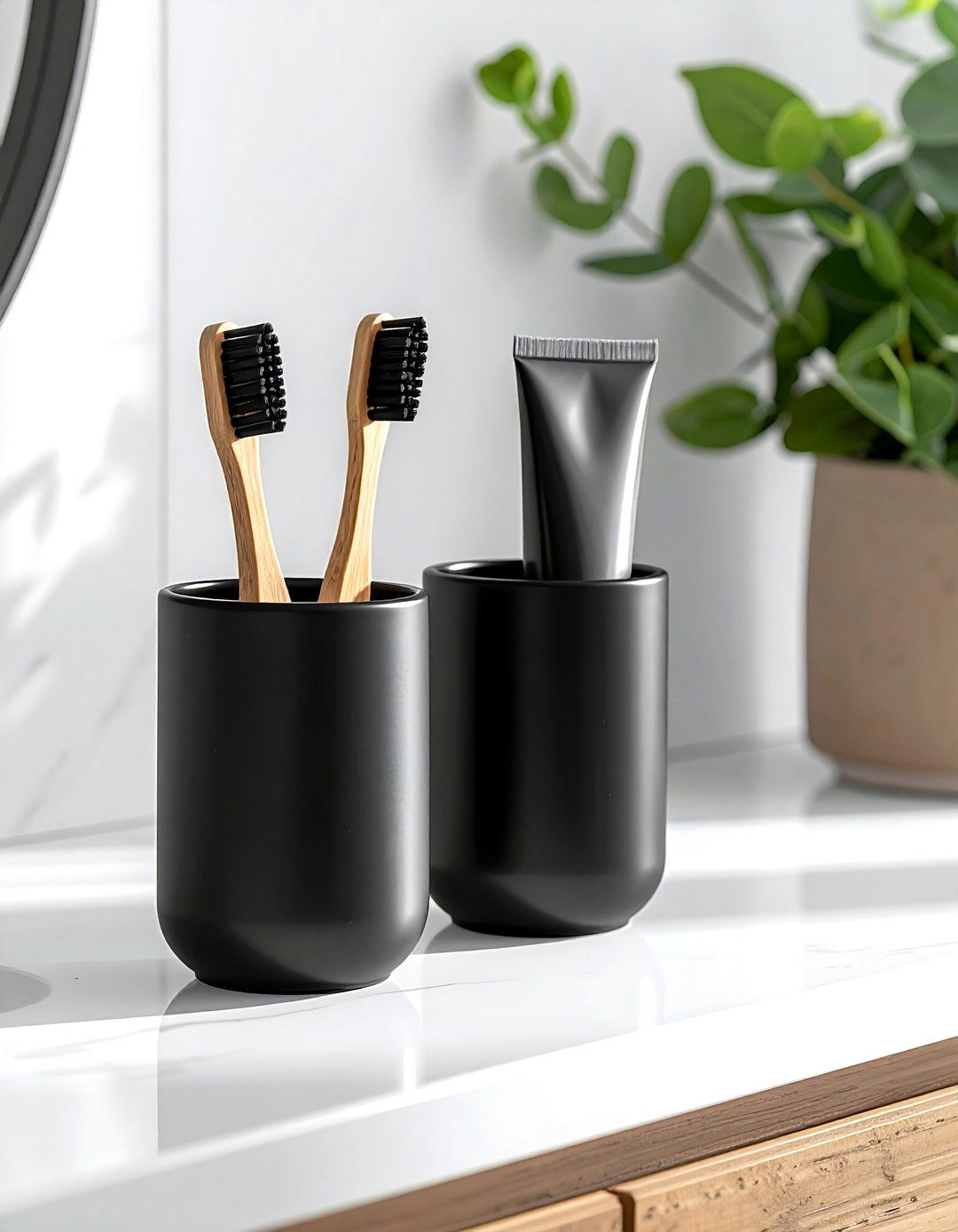 Black toothbrush holder - 30 black bathroom accessories ideas