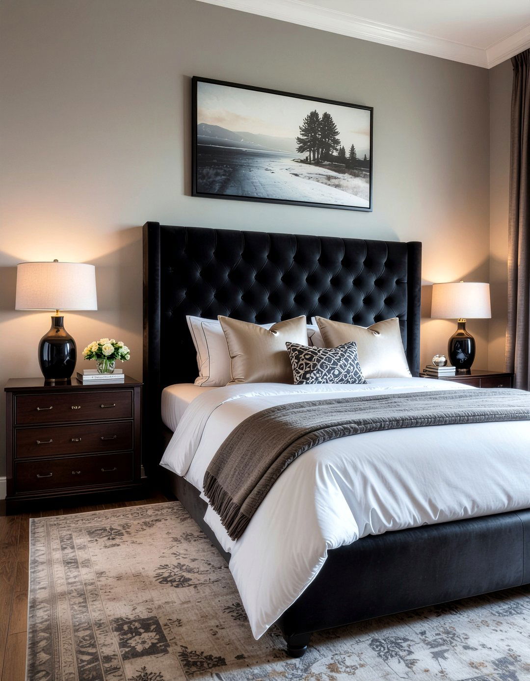 Black tufted headboard - 30 gothic bedroom ideas