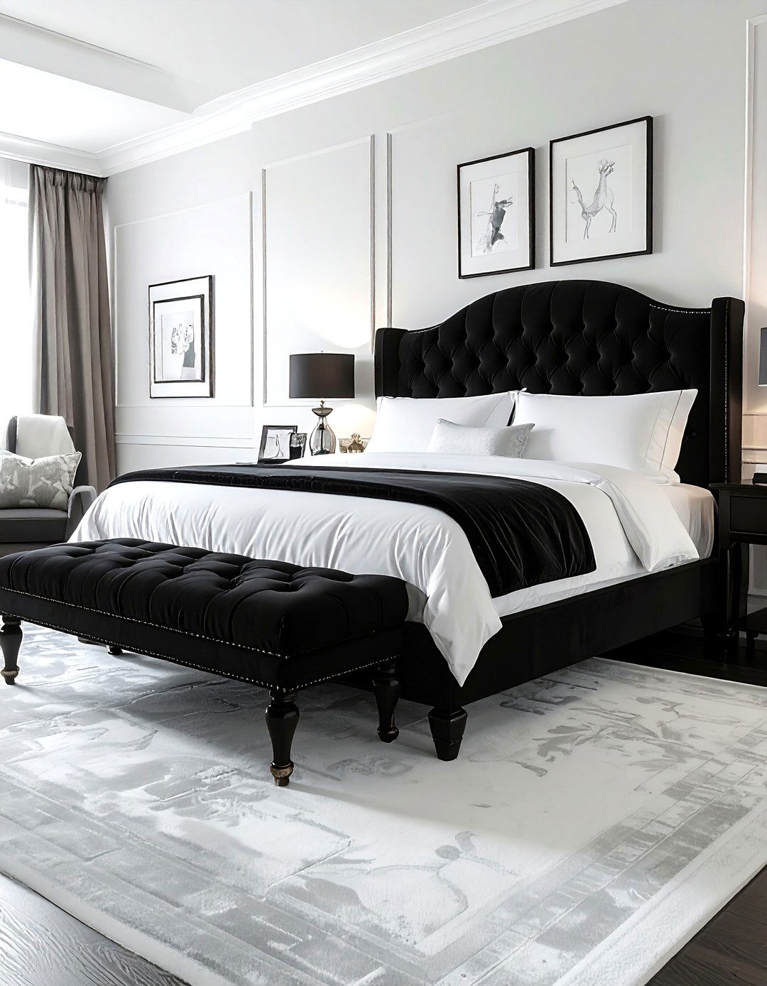 Black upholstered bench bedroom - 30 traditional black bedroom ideas