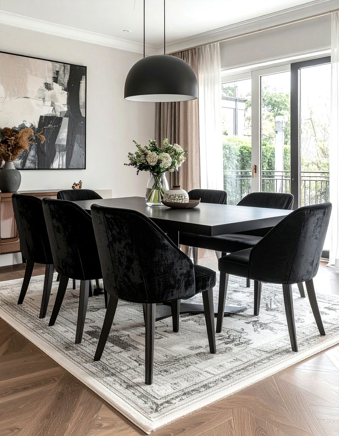 Black upholstered dining chairs - 30 black dining room furniture ideas