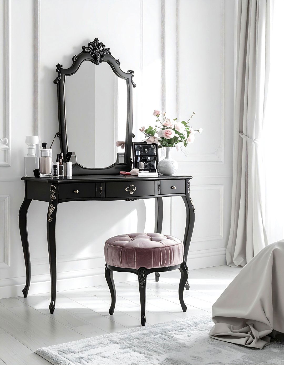 Black vanity table bedroom - 30 traditional black bedroom ideas