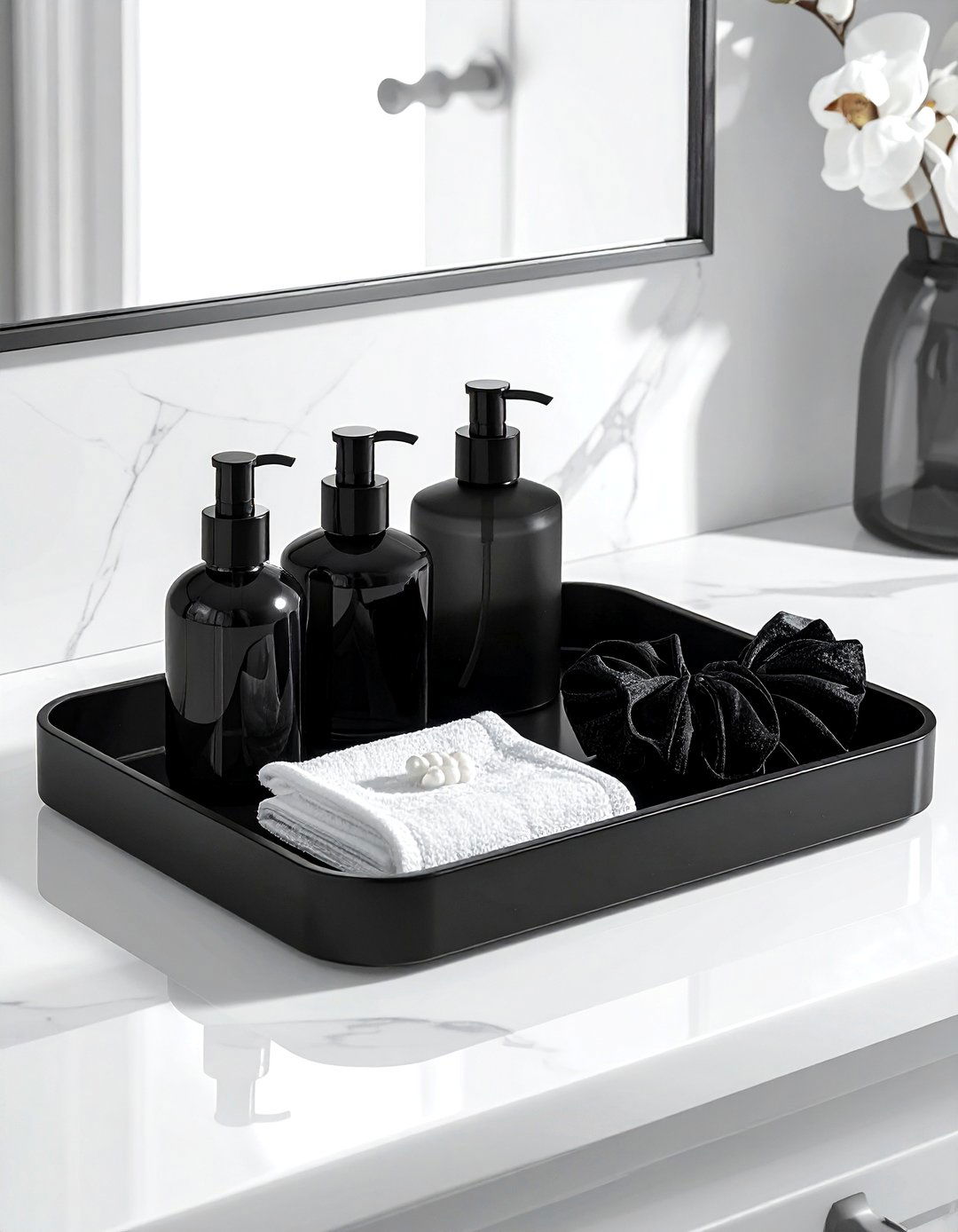 Black vanity tray - 30 black bathroom accessories ideas