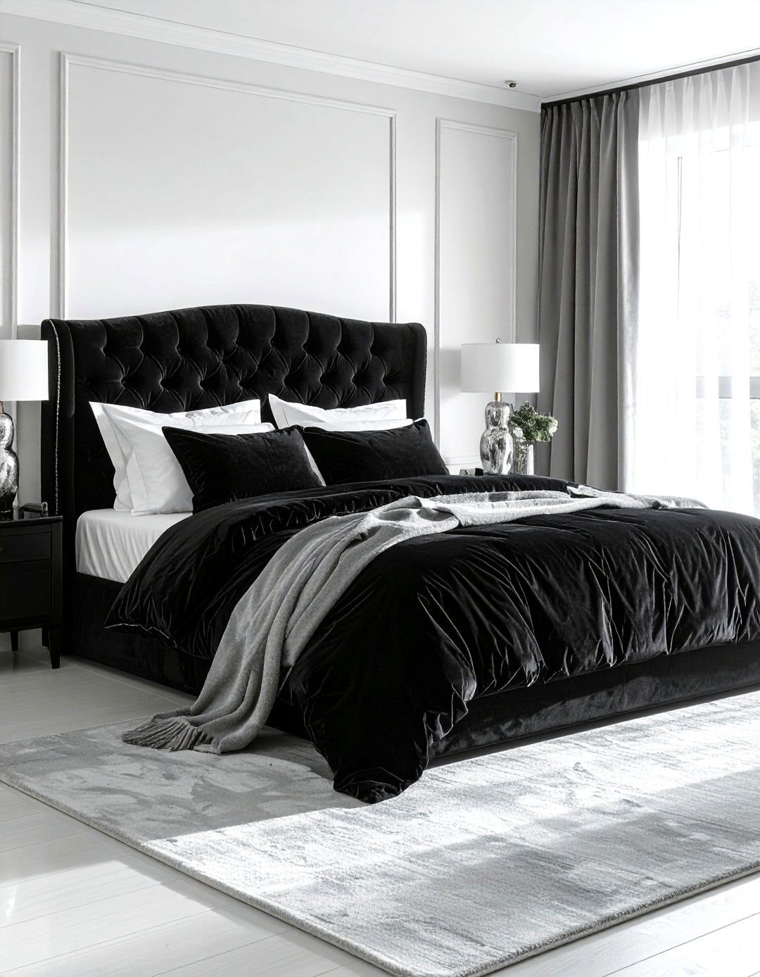 Black velvet bedding - 30 black bedroom ideas