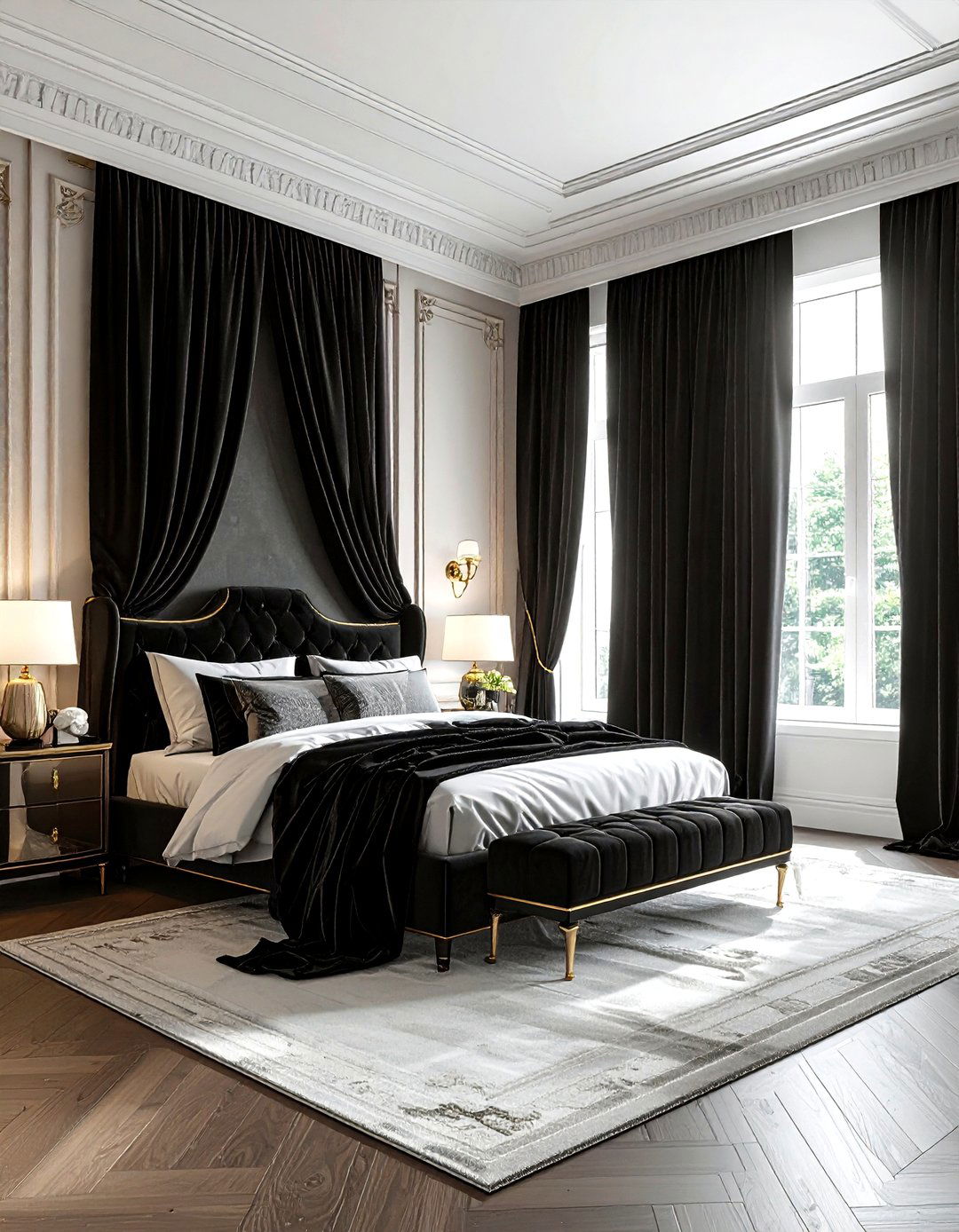 Black velvet curtains bedroom - 30 traditional black bedroom ideas