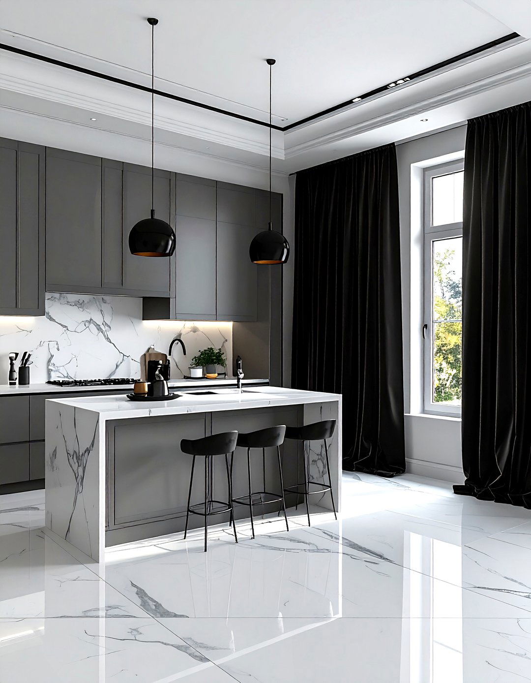 Black velvet curtains for kitchen window - 30 velvet kitchen ideas