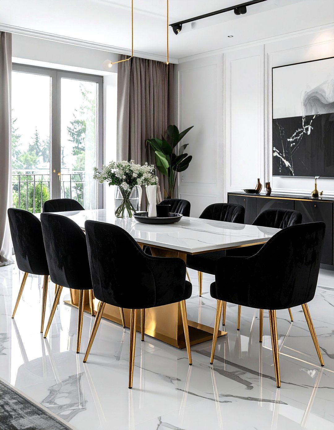 Black velvet dining chairs - 30 black dining room decor ideas