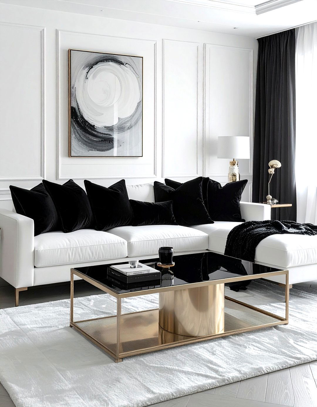 Black velvet pillow - 30 black living room accessories ideas