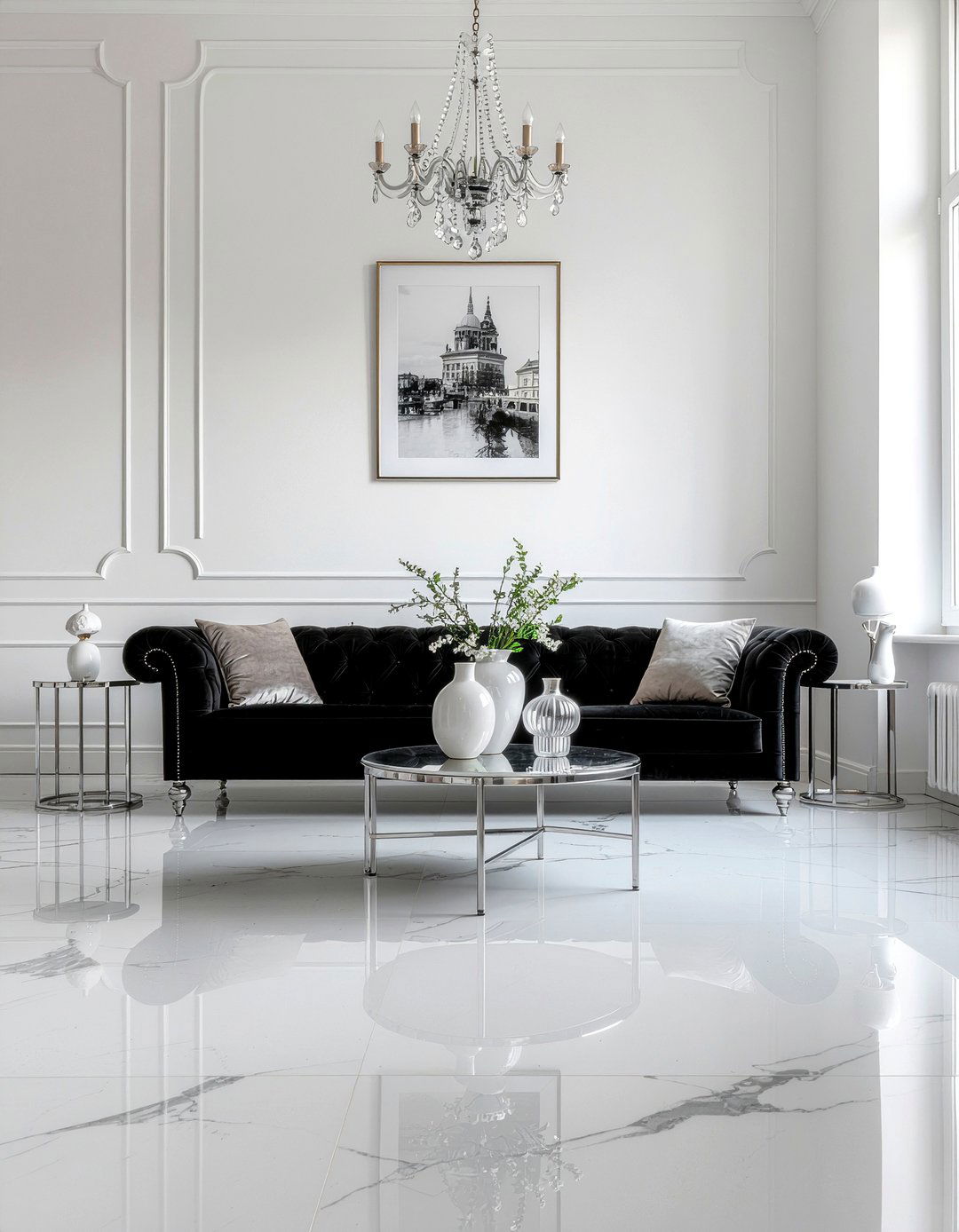 Black velvet sofa - 30 velvet sofa living room ideas