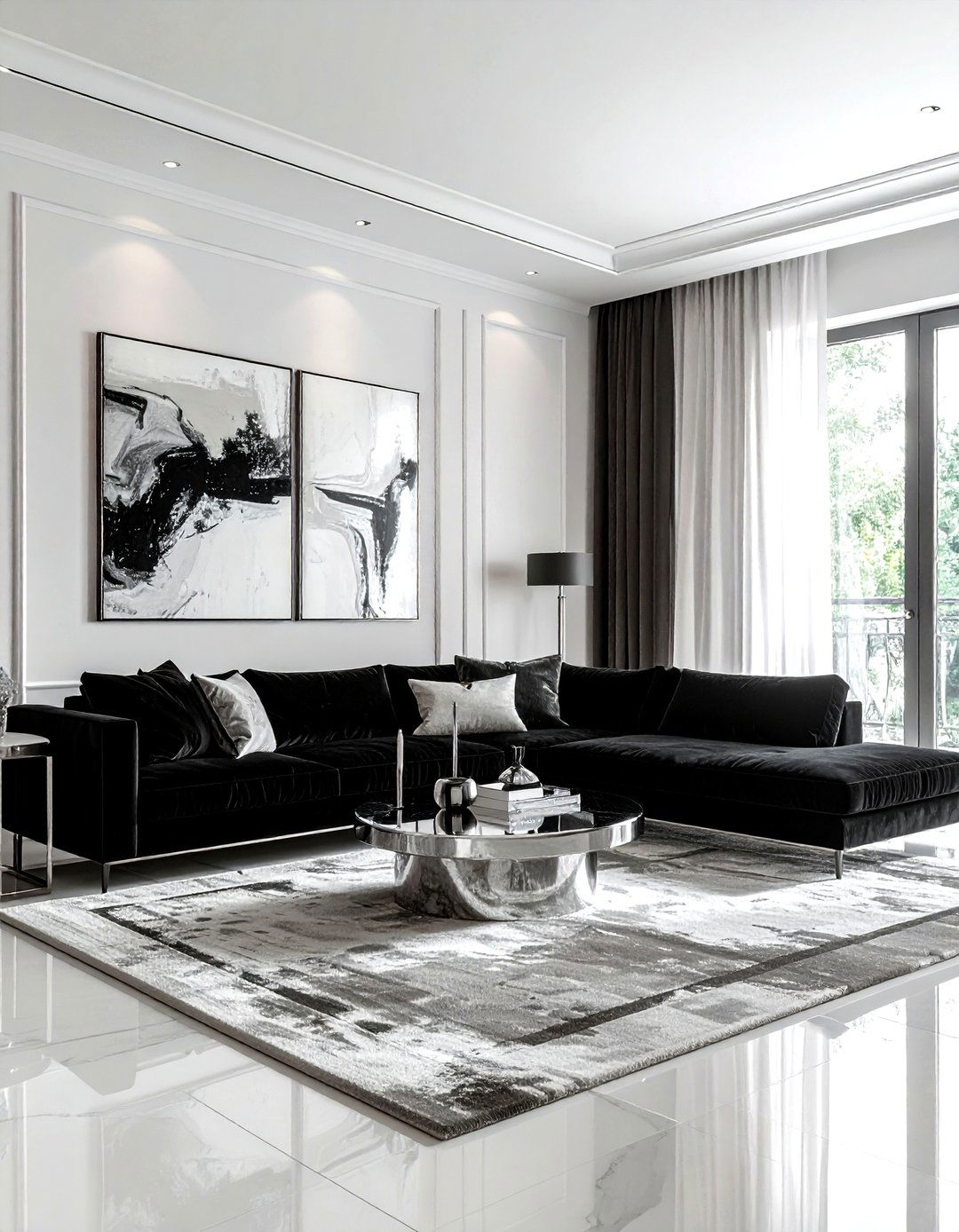 Black velvet sofa living room - 30 modern black living room ideas