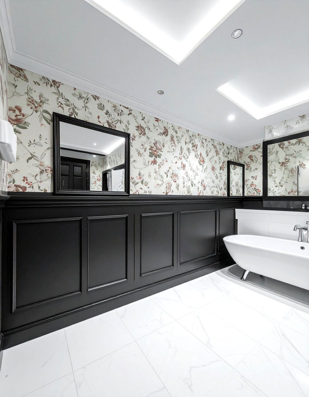 Black wainscoting bathroom paneling - 30 black bathroom decor ideas