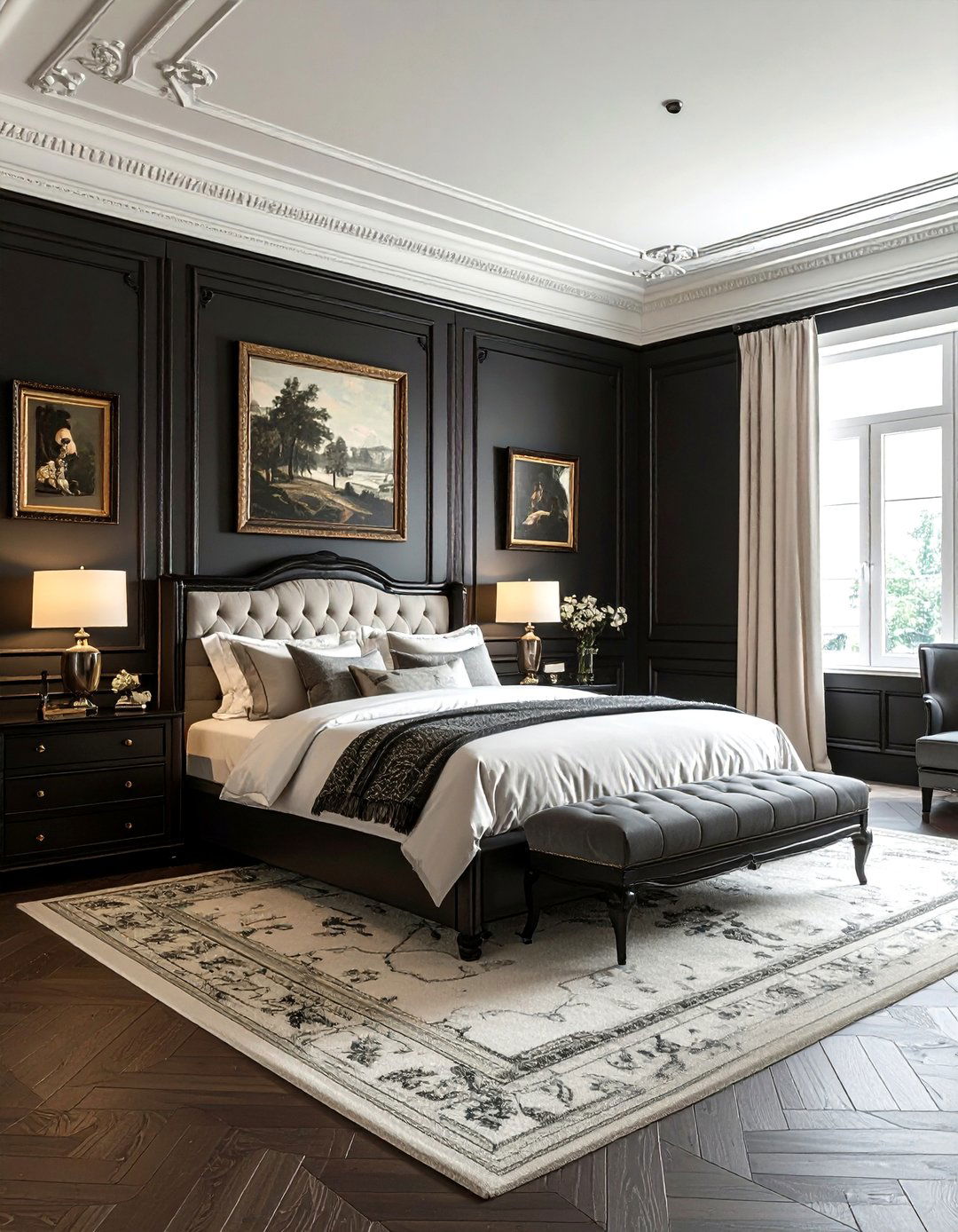 Black wainscoting bedroom - 30 traditional black bedroom ideas