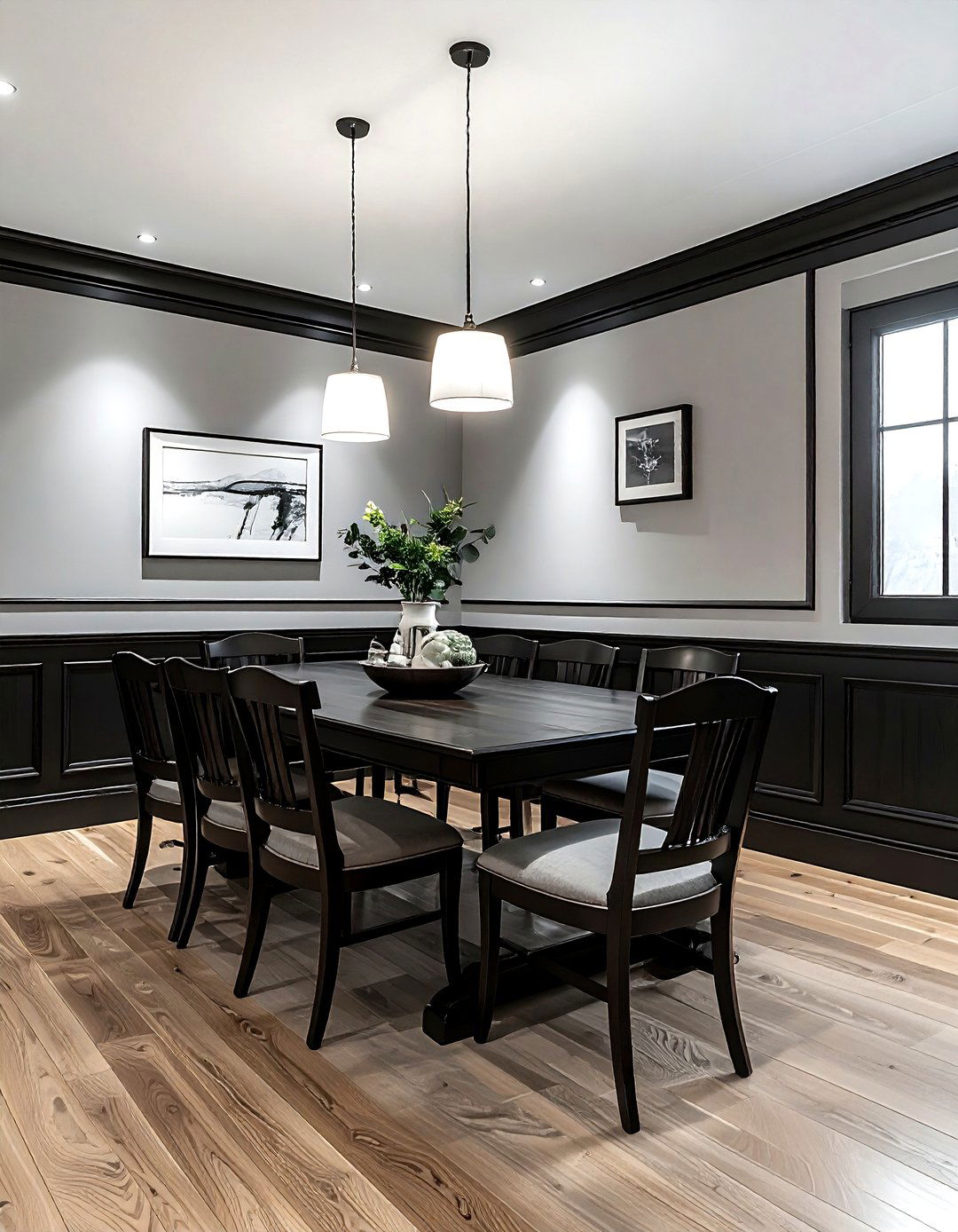 Black wainscoting dining room - 30 black dining room decor ideas
