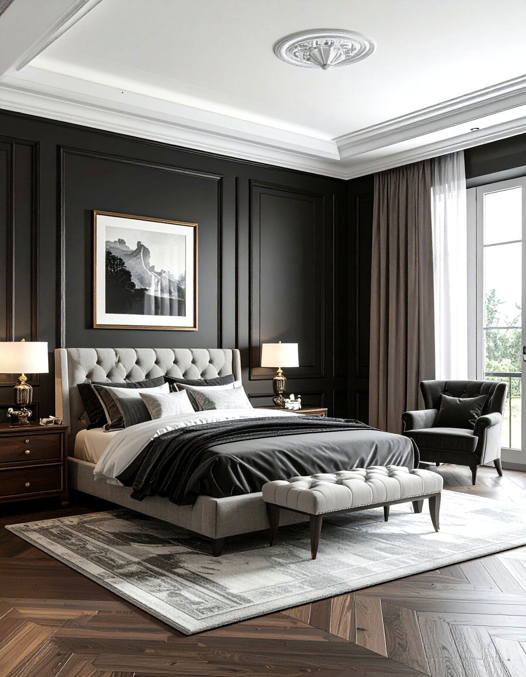 Black wall paneling bedroom - 30 traditional black bedroom ideas